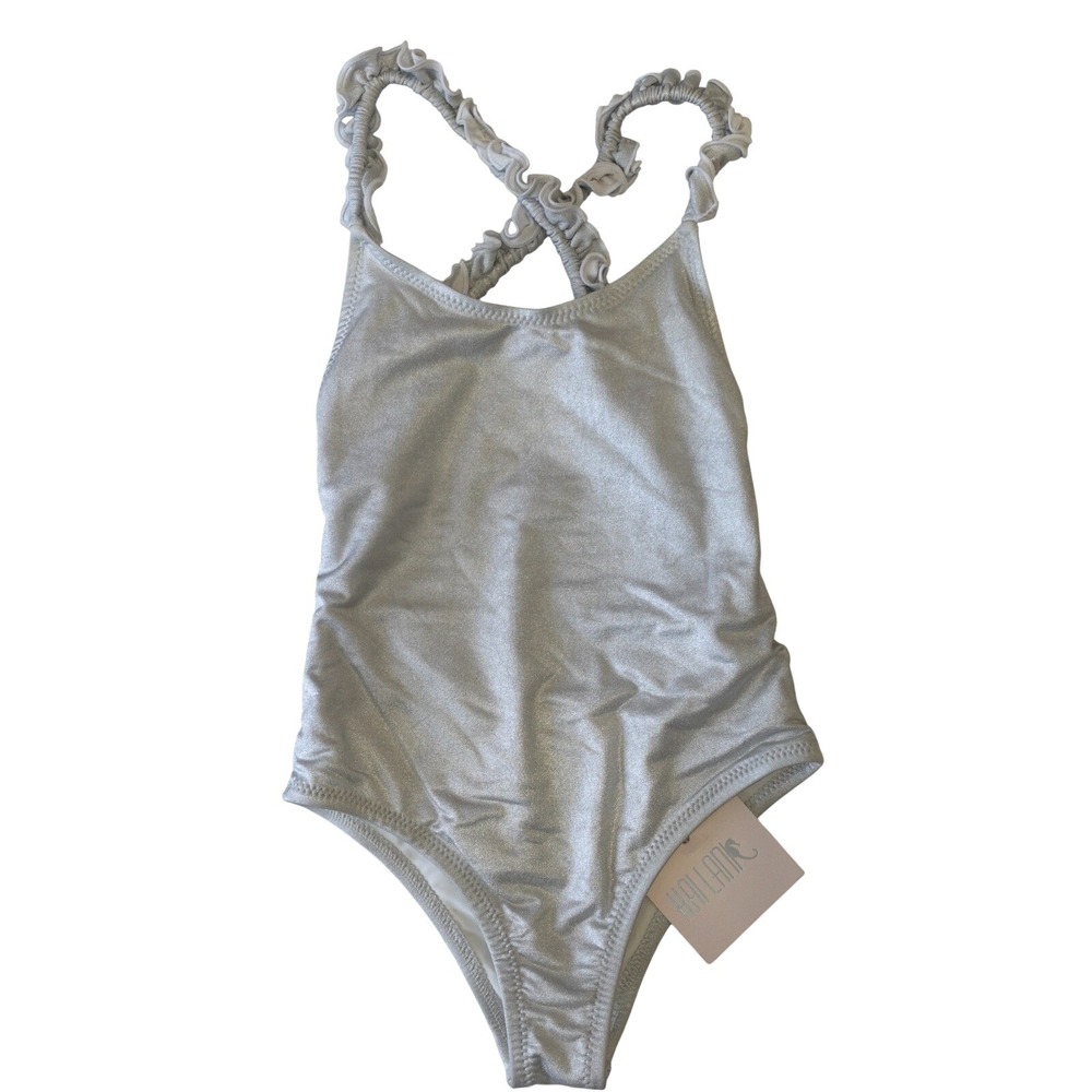 NWT Revolve Kai Lani Mini Girls Metallic Scrunch One Piece Silver Swimsuit 8